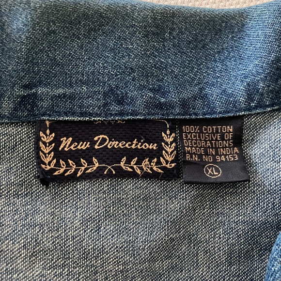 Y2K Vtg New Direction Hand Boho Embroidered Denim Jacket XL - Picture 2 of 8